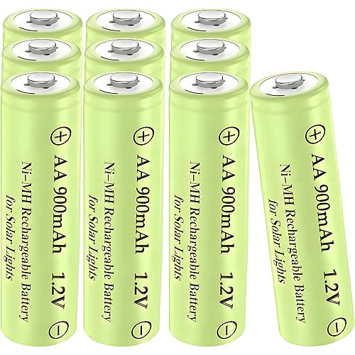 10 Packs 1.2V AA 900mAh Nickel Metal Hydride NiMh Rechargable Batteries for Outdoor Solar Ground Garden Yard Lanterns Lights,String Light,Pathway Lamps