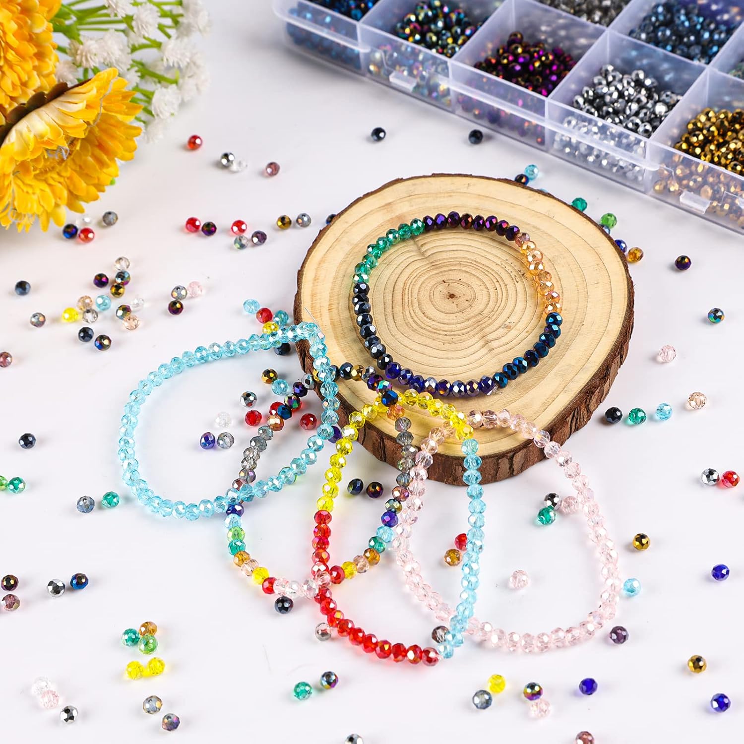 Suhome 4800pcs 24 Colors 4mm Electroplated Crystal Glass Beads, Briolette Faceted Rondelle Shape Spacer Beads Assortments for DIY Craft Bracelet Earring Necklace Jewelry Making - Image 7