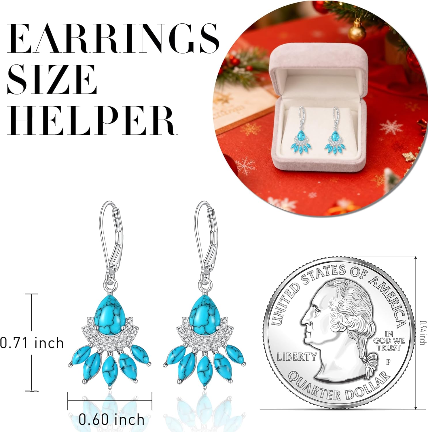Turquoise Earrings for Women S925 Sterling Silver Turquoise Dangle Earrings Drop Western Boho Vintage Jewelry for Gift Leverback - Image 5
