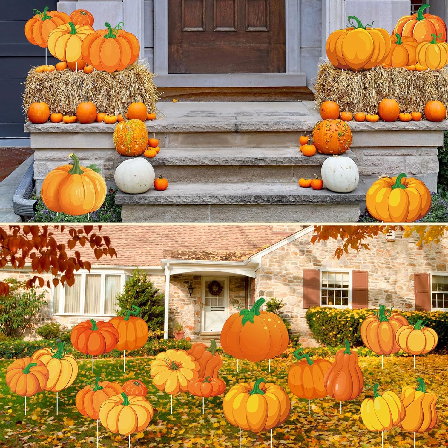 18 Pcs Large Thanksgiving Yard Signs with Stakes 18 Styles Outdoor Thanksgiving Decorations Autumn Harvest Yard Stakes for Garden Lawn Fall Patio Party Supplies (Pumpkin)