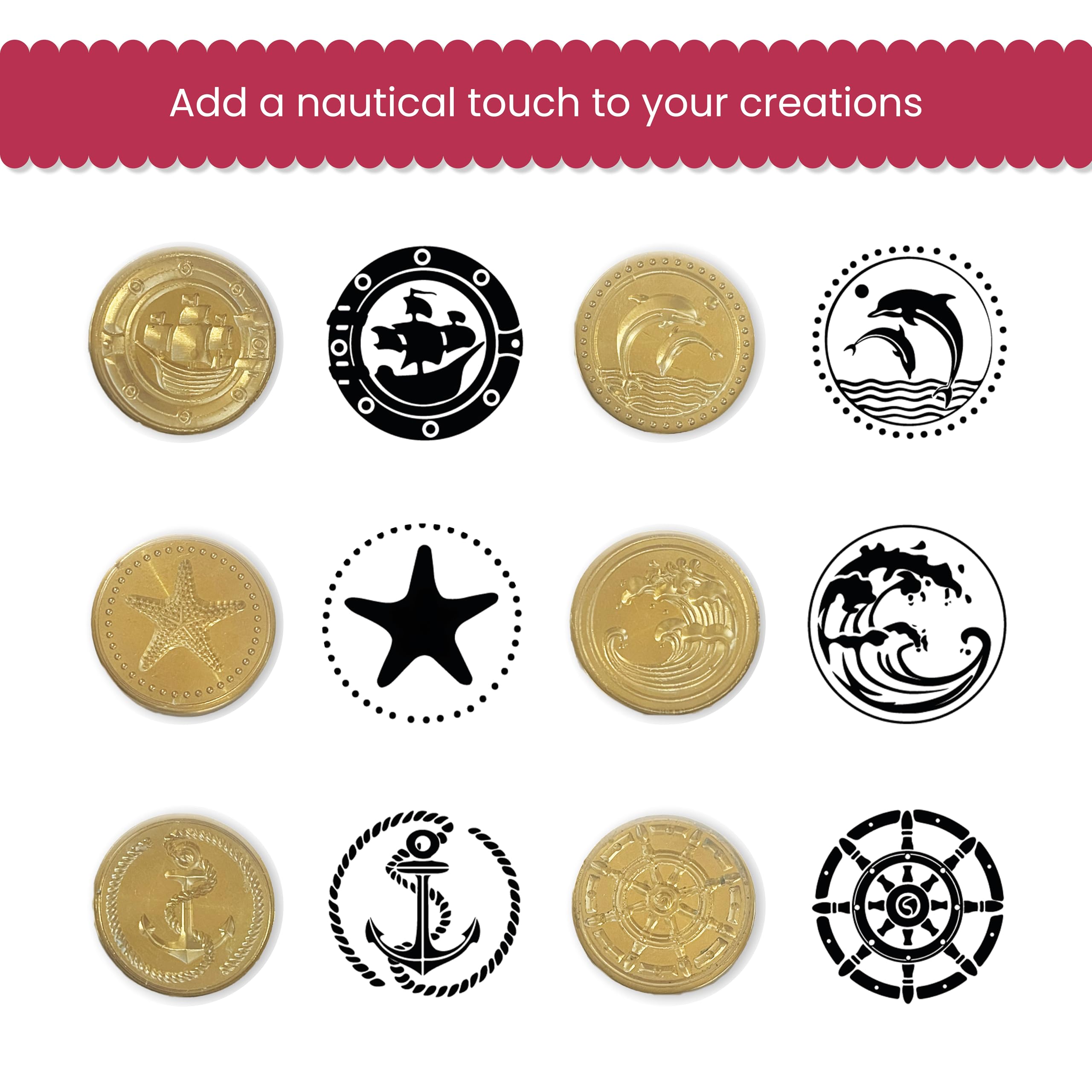 Stamperia - Set of Seals for Scrapbooking, Albums, Card Making, Bullet Journalling and More, Perfect for Personalised Stamping, Crafts, and Gifting (Silent Sea) (6 Seals) (dia. 2.5cm)