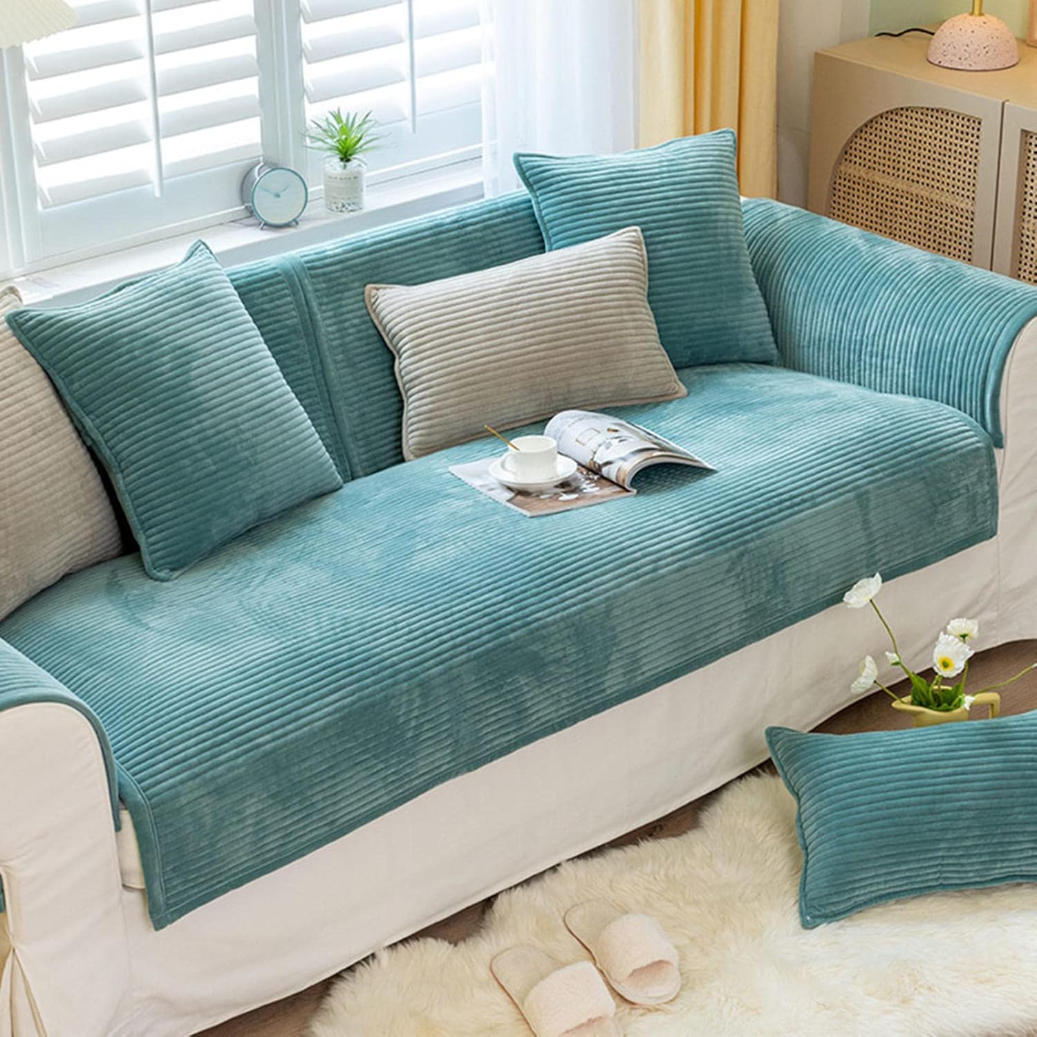 HOKCUS Sofa Slipcovers L Shape, Velvet Couch Covers Corner