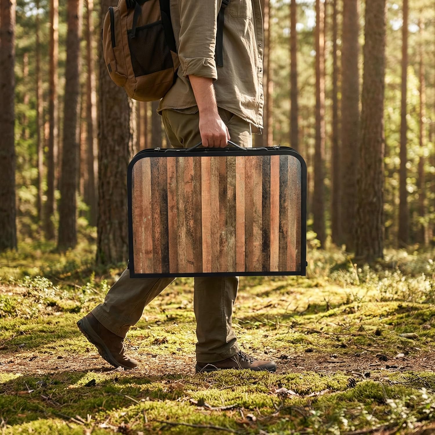 Mini Folding Camping Table - 2ft RV Space-Saving Table& Kids Toy/Learning Desk, Anti-Stain Desktop for Outdoor Glamping/Picnic/Patio & Indoor Decor (Retro Wooden-Grained)