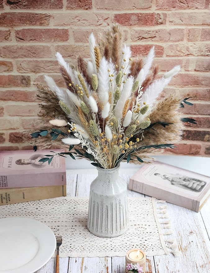 126 Pampas Secas Decoración Ramo Boho Flores Secas Blancas miniatura 3