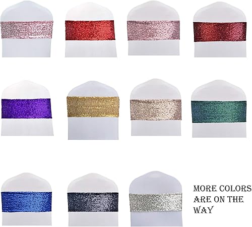 Miniatura 8 de Fajas para sillas de lentejuelas de alta elasticidad con brillantes y suaves, material de lentejuelas brillantes, lazos para sillas de fiestas y