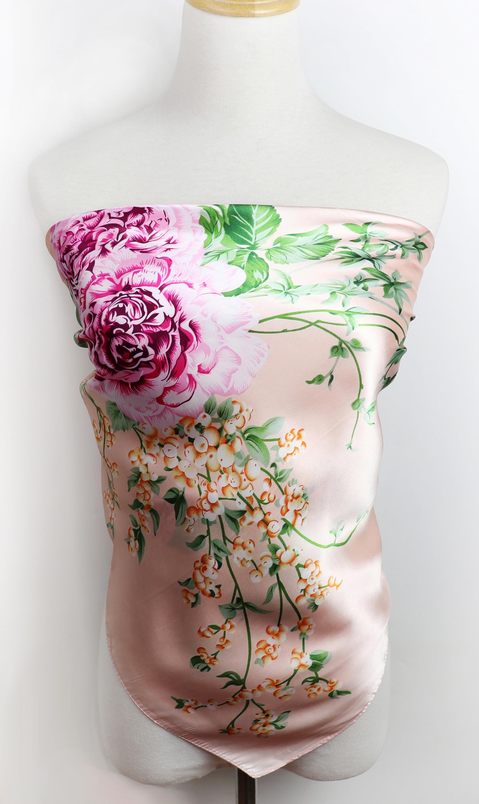 vabovin 35'' Floral Silk Head Scarf, Satin Headband Large Square Headwrap For Black Women for Sleeping hair Wrap (Peony Pink) - Image 4