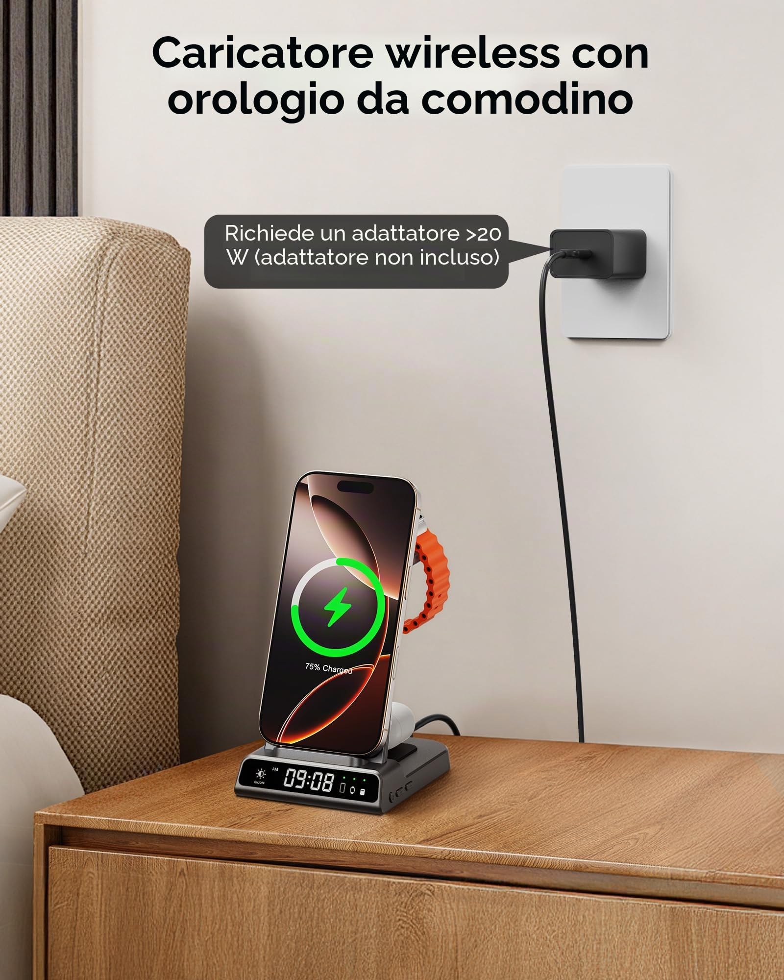 Caricatore Wireless 3-in-1 per iPhone Air/17/16/15/14/13/12, per Apple Watch Ultra 3/11/10/9/8/7/SE 3 e AirPods/Pro/4/3, SwanScout C02A