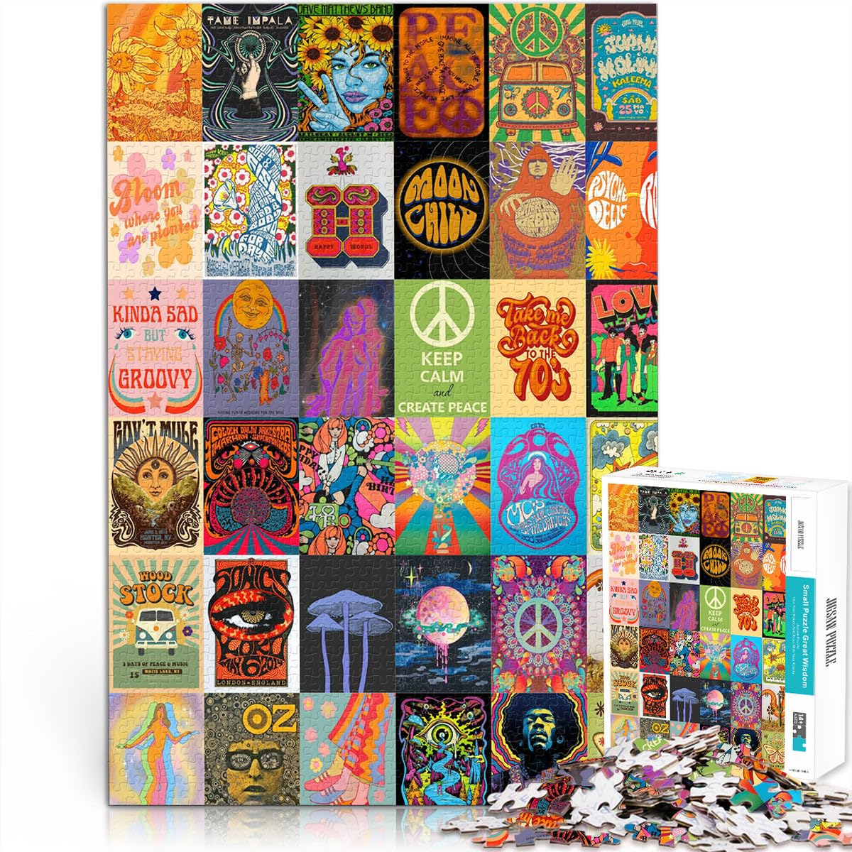 2000 Pieces Puzzles for Adults hippie patchwork art Challenging Game Gifts 70x100cm with Matching Poster and Trivia Sheet for Age 14 โ image 1