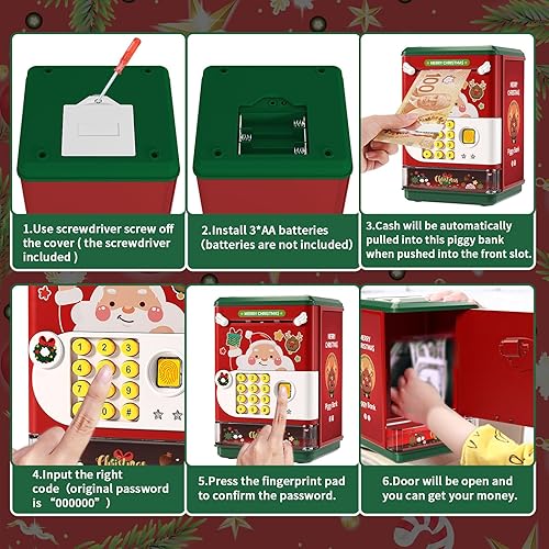 Miniatura 4 de Deejoy Alcancía de Navidad para niños, mini máquina electrónica de ahorro de cajero automático con contraseña personal y desbloqueo de huellas
