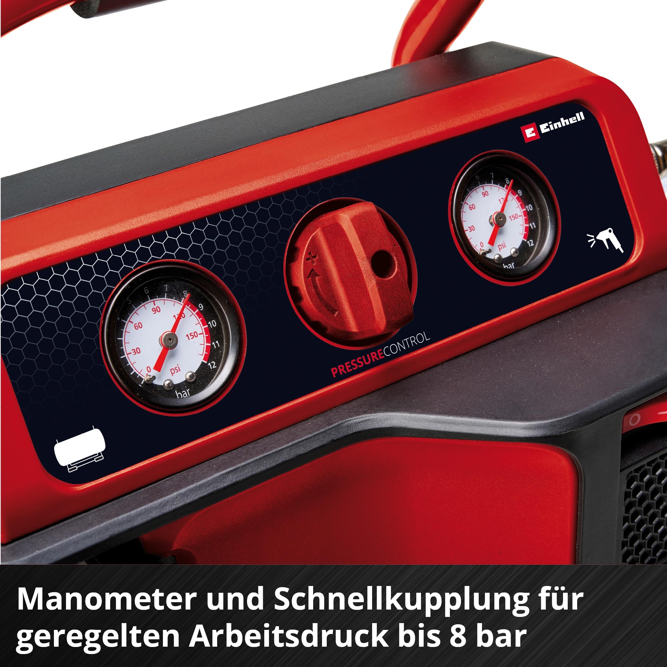 Einhell Kompresor akumulatorowy TE-AC 18/75 Li OF-Solo Power X-Change (18 V, maks. 8 bar, 5 l zbiornik, moc ssania 75 l/min, 2 manometry, bezolejowy, bez akumulatora)