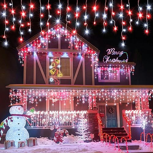 Miniatura 60 de Luces de Navidad de carámbano para exteriores, 33 pies, 400 luces LED de carámbano para exteriores con 75 gotas, luz de Navidad impermeable