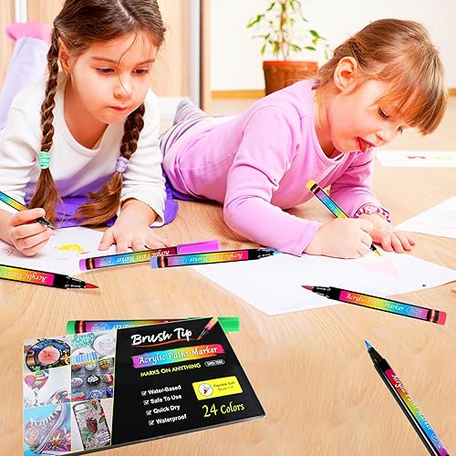 Miniatura 5 de SZYZKJ Bolígrafos de pintura acrílica de 30 colores con punta de pincel suave, impermeables, de secado rápido, de 0.31 a 0.236 pulgadas, punta de