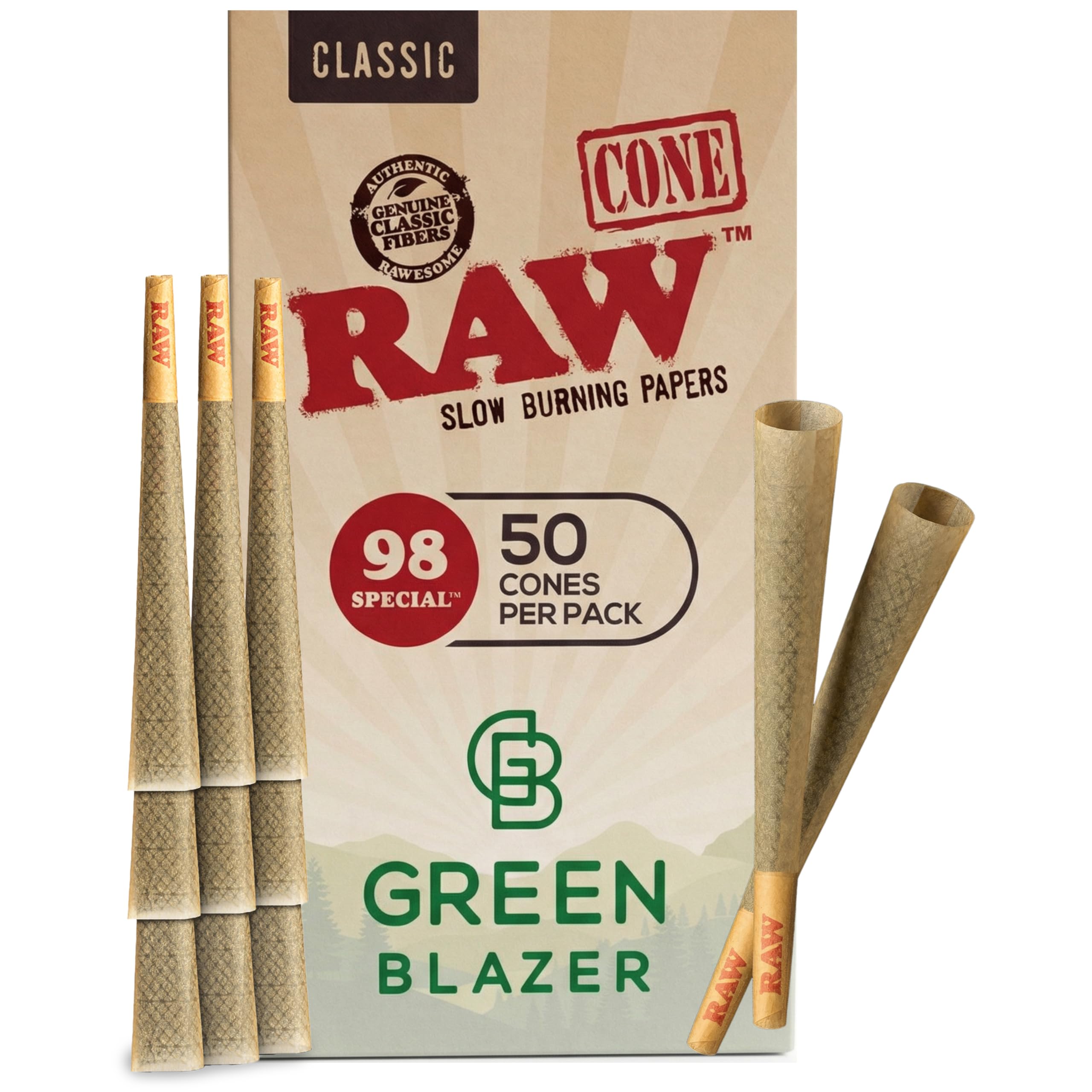 RAW Cones 98 Special: 50 Pack Patented Slow Burning Pre - tobacco related products | Mubboo
