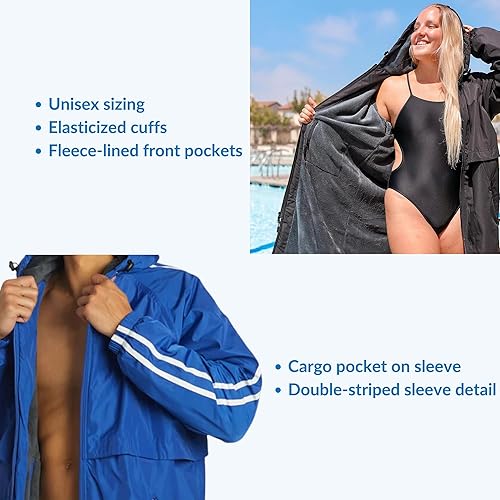 Vista 5 de Sporti Parka de natación unisex con forro polar de felpa cómodo, cremallera de múltiples bolsillos, abrigos de natación resistentes al agua