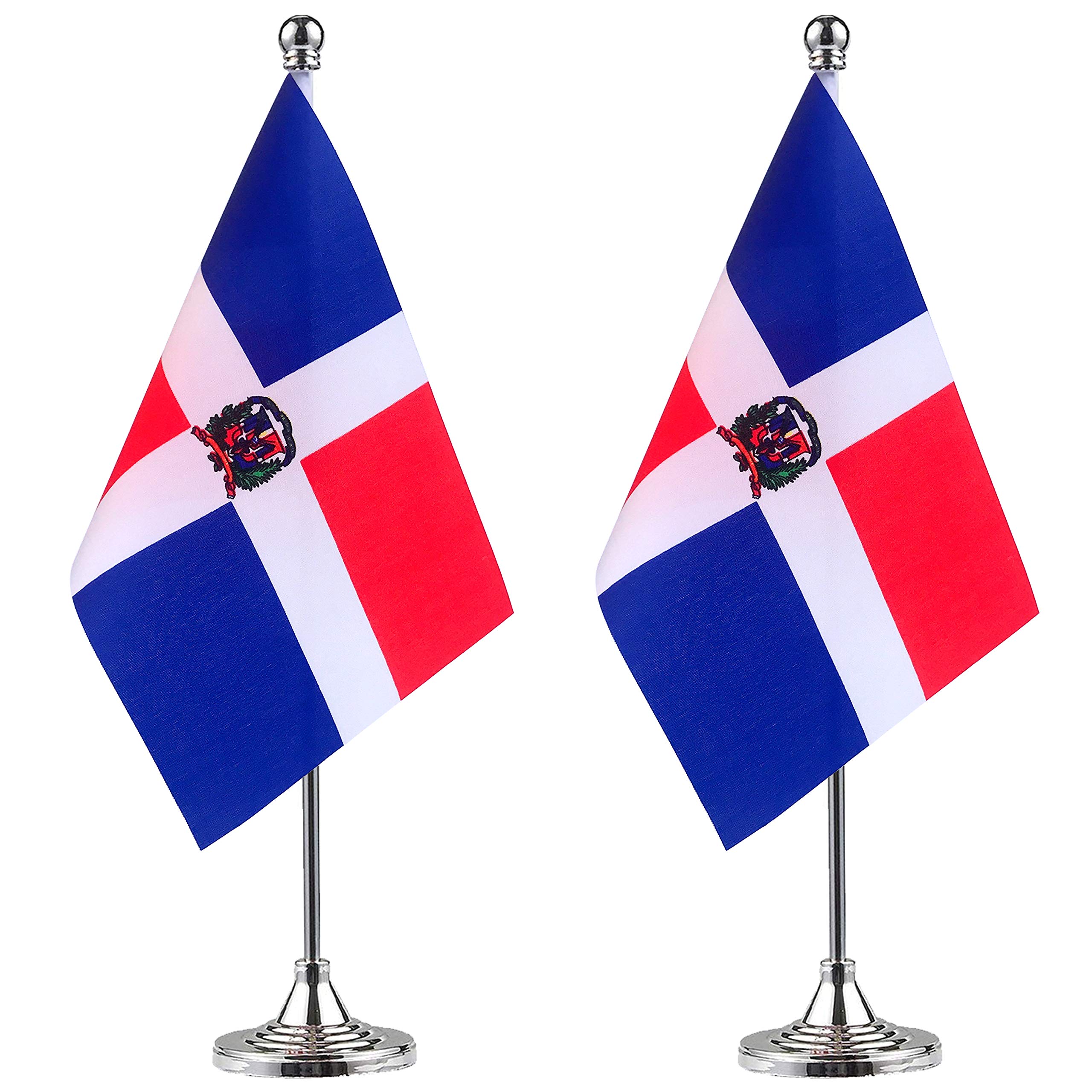 WEITBF Dominica Desk Flag Small Mini Dominican Office Table Flag,Dominican Themed Party Decorations,2 Pack