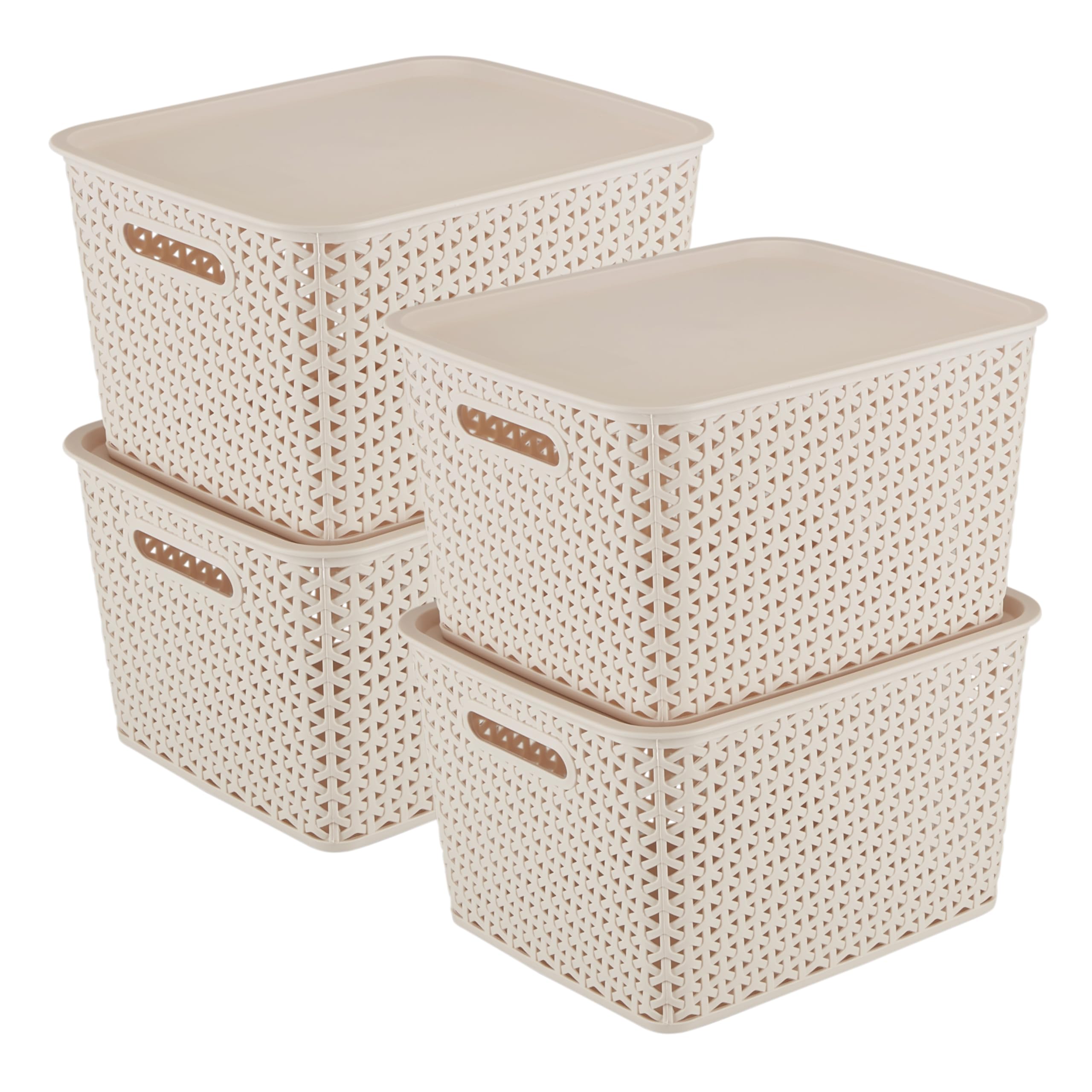 KOLORR Royal Baskets 4 Large Basket with 4 Lid -Beige | stackable| easy to clean | strong and durable | BPA free | Multipurpose Plastic Storage Basket, Rectangular-image-4