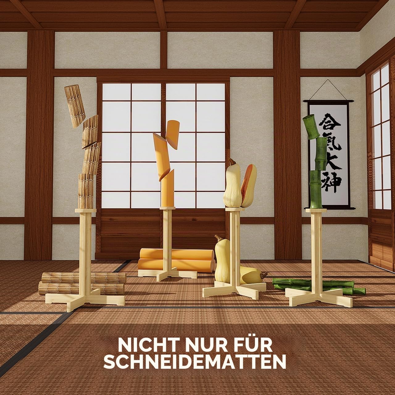 MR Kendo Tameshigiri Übungsständer aus Holz, robuster Tameshigiri-Schwert-Übungsständer, 109,2 cm, natürliches Gummibaumholz, Kendo-Stick, Katana-Schwert, Testschneiden, Holz-Schnullerhalter, matt
