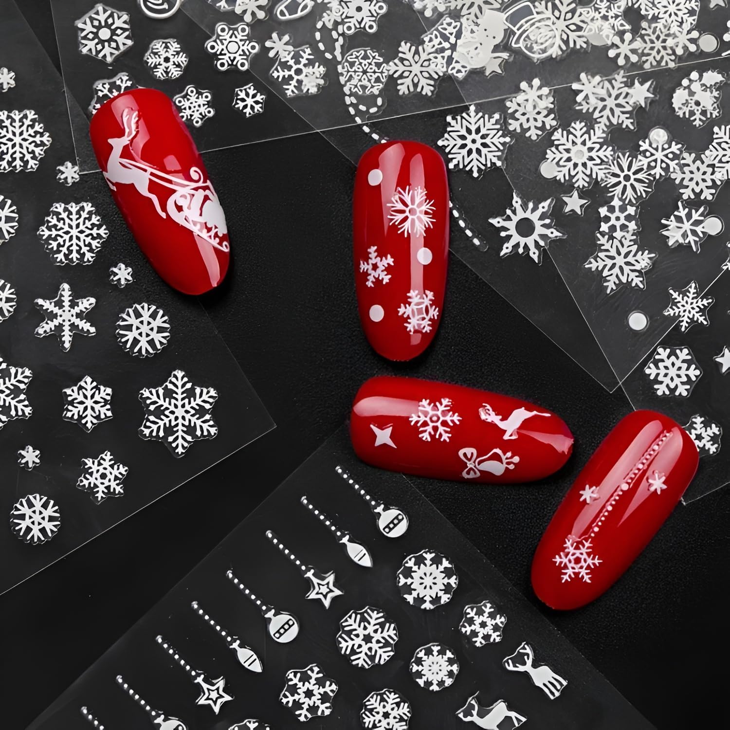 12 fogli adesivi per nail art 3D per unghie di Natale autoadesivi fiocchi di neve, decorazione per donne e ragazze