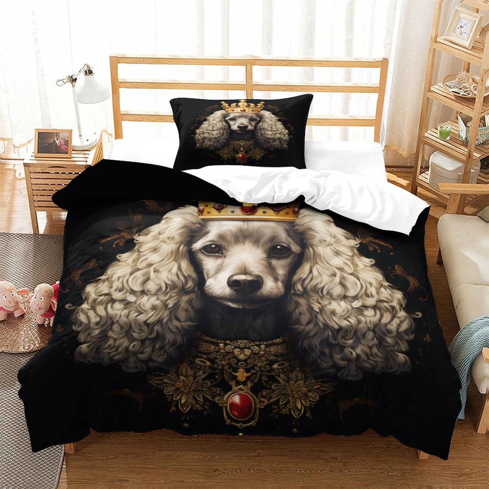 P1S9U7W5Y Luxury Decor 3D Printed Noble Dog Duvet Cover Set 3pcs Microfiber Royal Dog Bedding Set Single