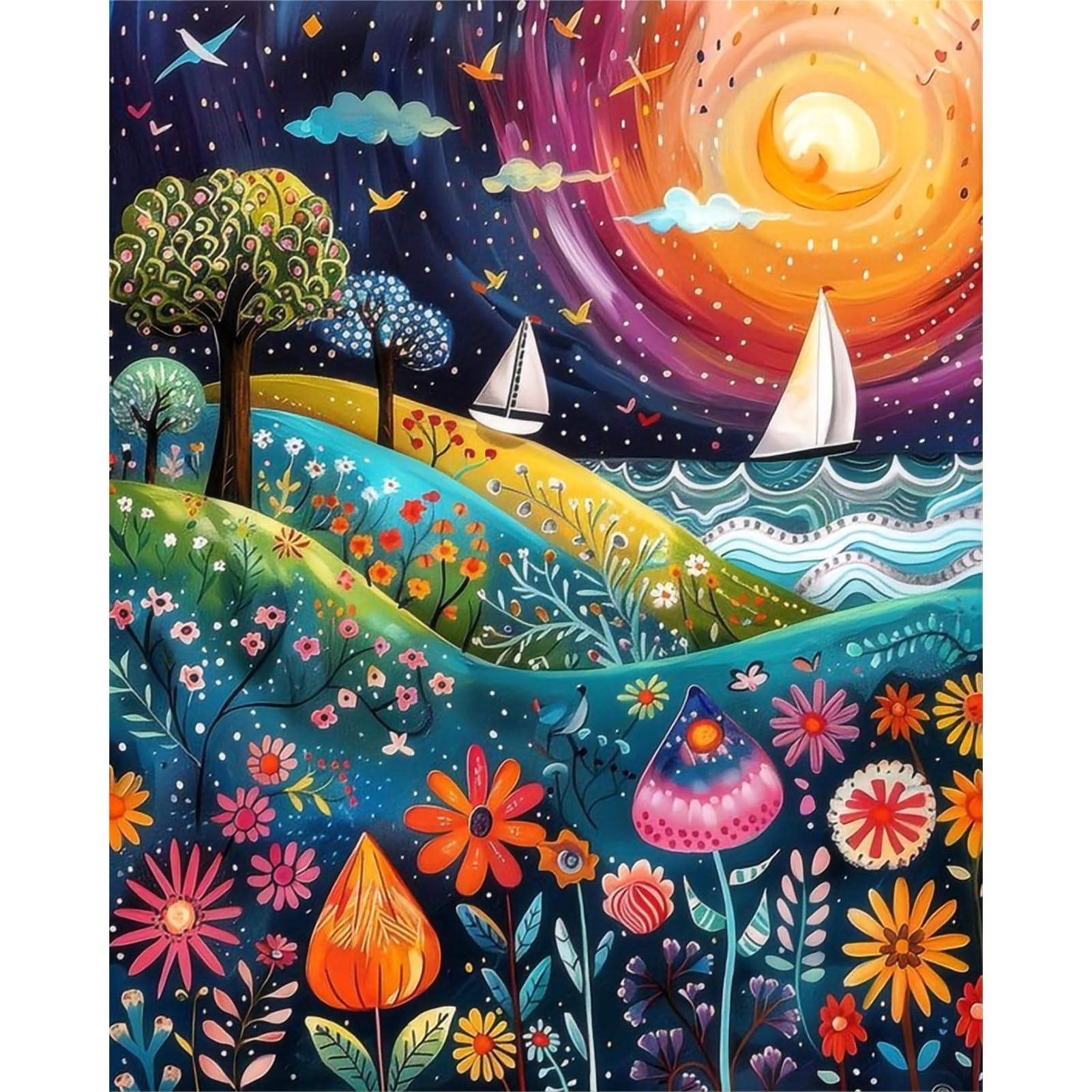 JATOK Paint by Numbers Kit for Adults Beginners, Landscape DIY Easy Acrylic Oil Painting by Numbers on Canvas, Paint-by-Numbers Drawing Kits for Gift Home Wall Decor Without Frame 16x20in