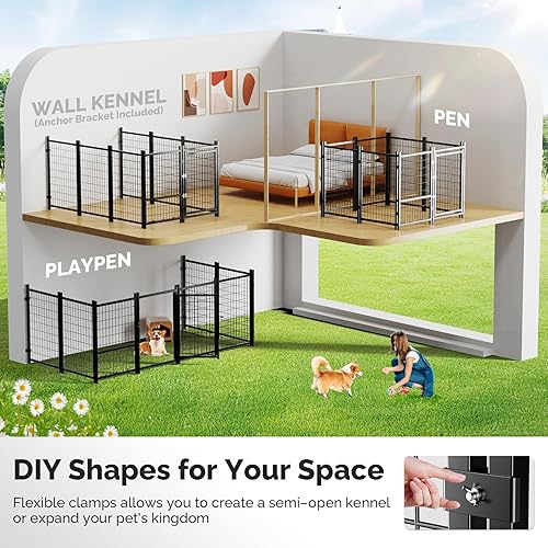 Vista 28 de Sino Luban Perrera para perros al aire libre con puerta para perros, alimentador giratorio y techo - 8 x 4 x 6 pies corrales grandes para perros