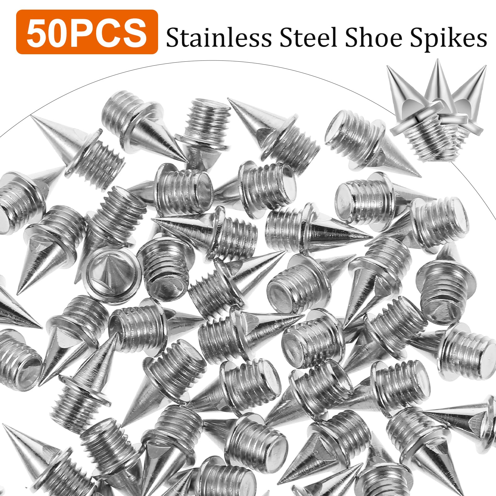 Lot de 50 crampons en acier inoxydable 7 mm pour l'athlétisme, la piste pyramidale et le cross-country avec clé à pointe, pointes de rechange pour chaussures de golf, chaussures de sport, chaussures