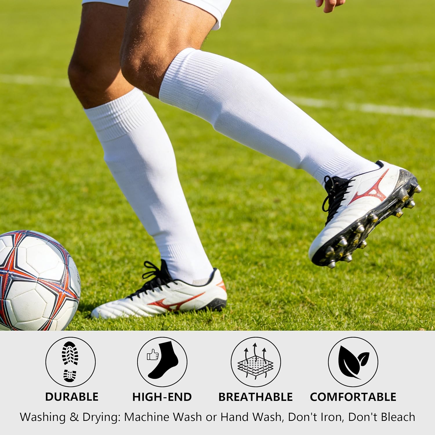 Dsource Unisex Soccer Socks, Knee High Solid Baseball Football Sports Team Socks - Image 6