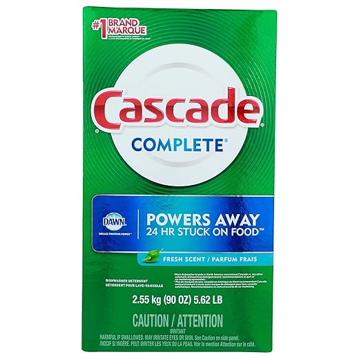 Cascade Complete Powder, Fresh Scent, Cascade Dishwashing Powder, Cascade 90 oz with Bonus Cascade Platinum Dishwasher Cleaner 3 Count Pod