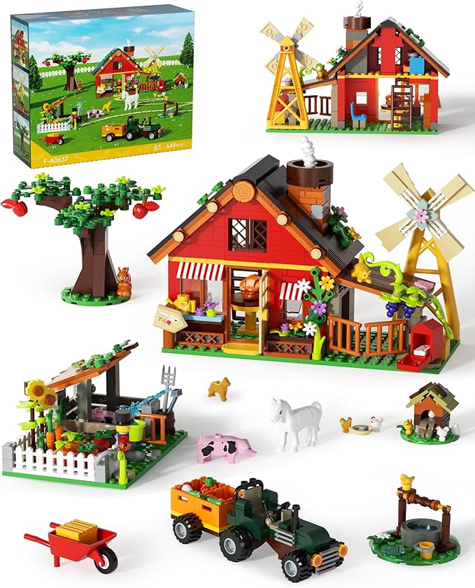 Amazon.com: Muiurple Farm House Building Set, Farm Set with Tractor ...