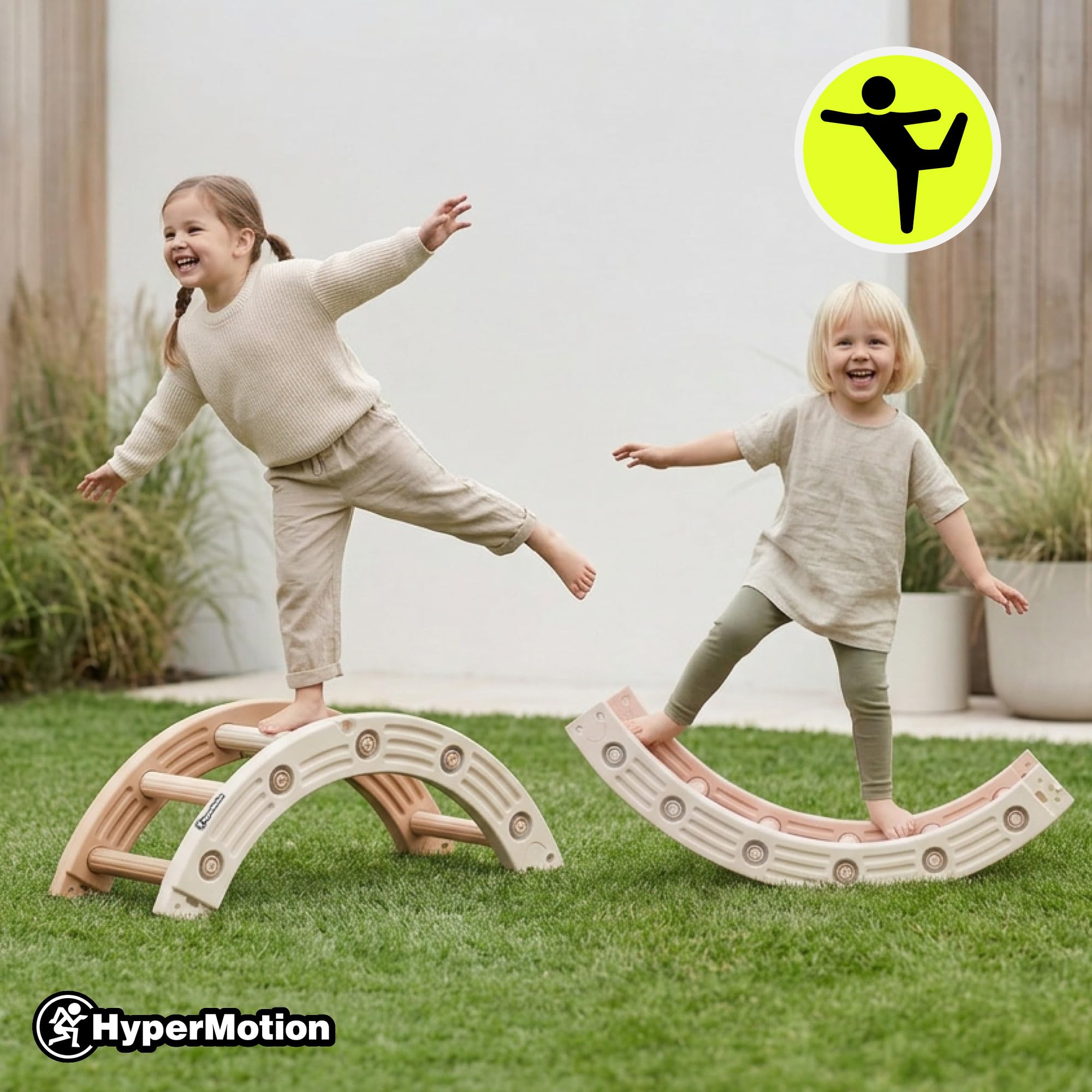 HyperMotion Bujak Gimnastyczny 4w1 Modułowy HDPE 110 cm | Modułowy bujak 4w1 rozwija równowagę, koordynację i kreatywność podczas aktywnej zabawy w domu oraz sali zabaw.