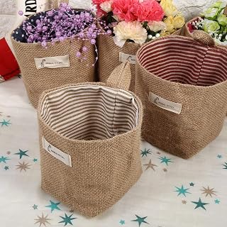 Bedroom Gadgets Cotton Cotton Linen Storage Bag - Hanging for Home Gadgets - Elegant Pastoral Design - for Bedroom & Office - 10x10x13cm (Yellow Stripes)