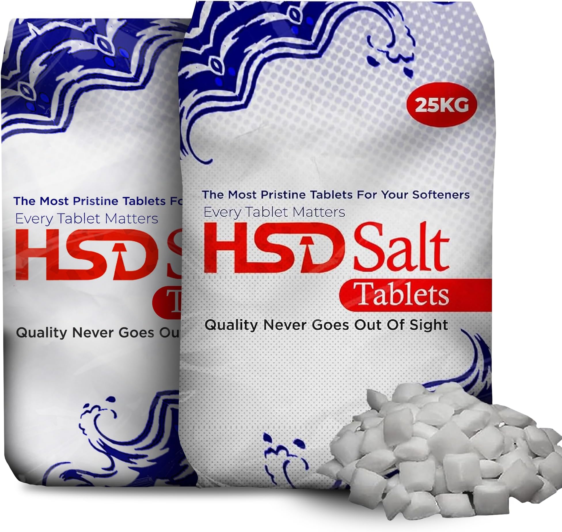 HSD Salt Tablets 25Kg Bags Best For Laundry Kitchen Dish Washing | Compatible to All Water Softner Machines | Food Grade 100% Genuine British Salt Tablet Of Premium Quality (2 Bag)