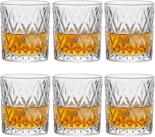 Juego de vasos de whisky de cristal de 6 a 10 onzas para whisky, vidrio antiguo para whisky, ron, bourbon, vasos de rocas en caja de regalo, vasos