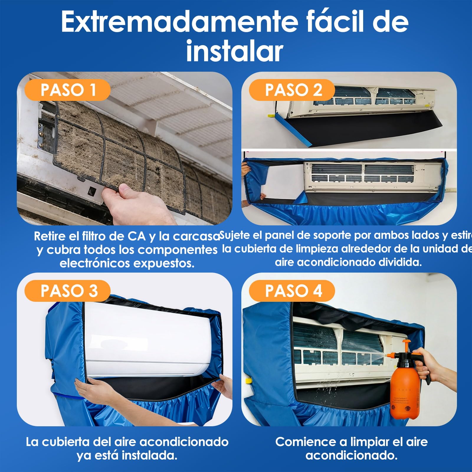 kit limpieza aire acondicionado, kit de limpieza para aire acondicionado con bolsa y laterales reforzados (Azul oscuro, Tipo Z)