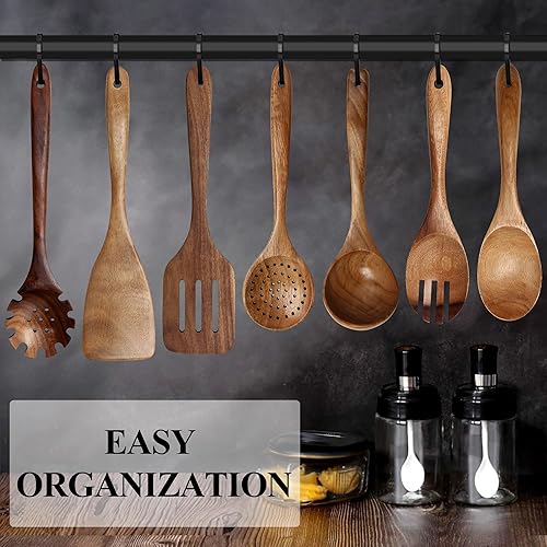 Miniatura 5 de Cucharas de madera para cocinar, juego de utensilios de madera resistentes al calor, utensilios de cocina de madera con espátula de madera para