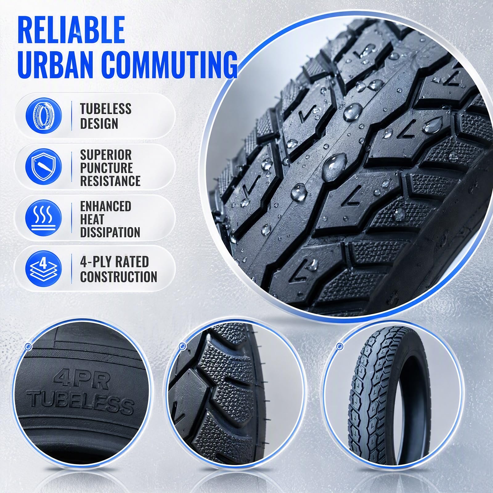 2PC 2.50-10 Pneumatici Tubeless, 2.50 10 4PR 33J per Scooter, Moto