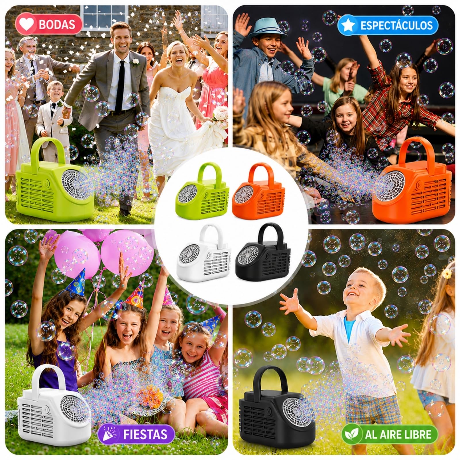 Máquina de Burbujas de Escenario Portátil de 42 Orificios, Soplador Automático Recargable por USB con Luces LED, para Niños, Cumpleaños, Fiestas, Jardín, Exterior y Celebraciones (Naranja)