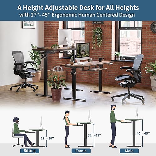 Miniatura 8 de BANTI Escritorio eléctrico de pie ajustable de 40 x 24 pulgadas de altura con bandeja para teclado, escritorio de pie con tablero de empalme, marco