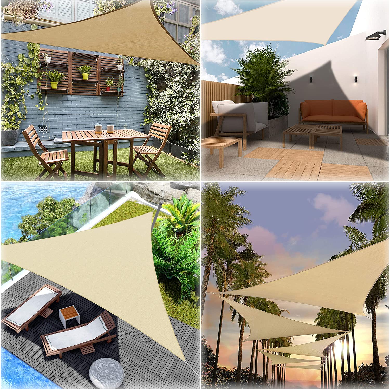 Tenda parasole a forma di triangolo impermeabile 95% UV blocco baldacchino per patio cortile, prato giardino attività all'aperto con accessori (3 x 3