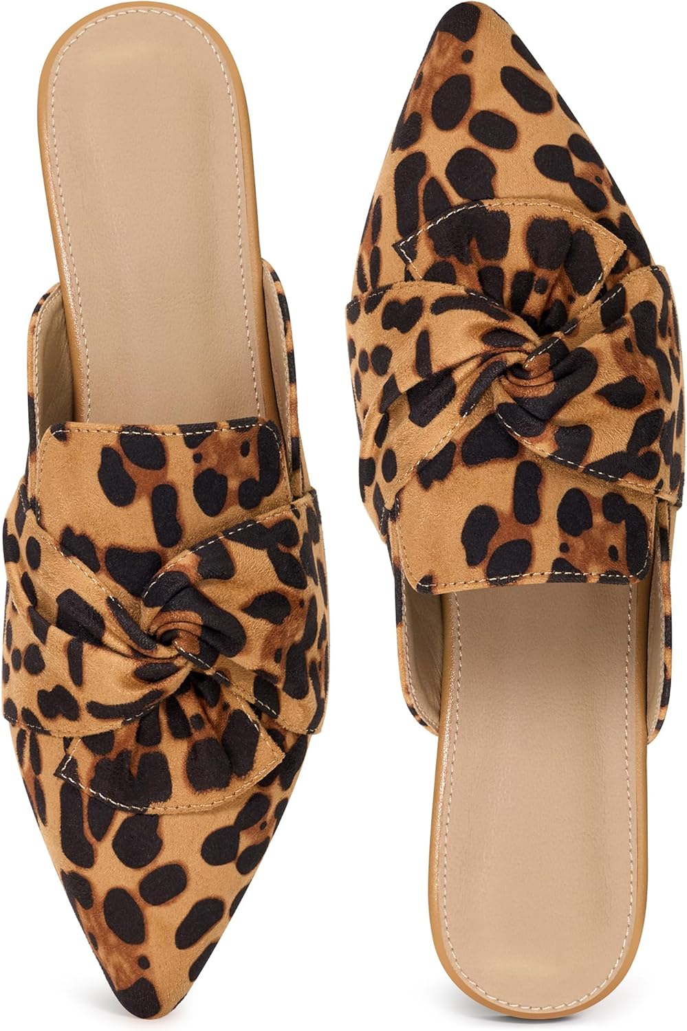 Aomigoct Dress Flat Womens Mules: Elegant Pointed Toe & Bow Suede for Office & Meetings - Lightweight Slip-On for Confidence in All-Day Wear - Ages 28-50
