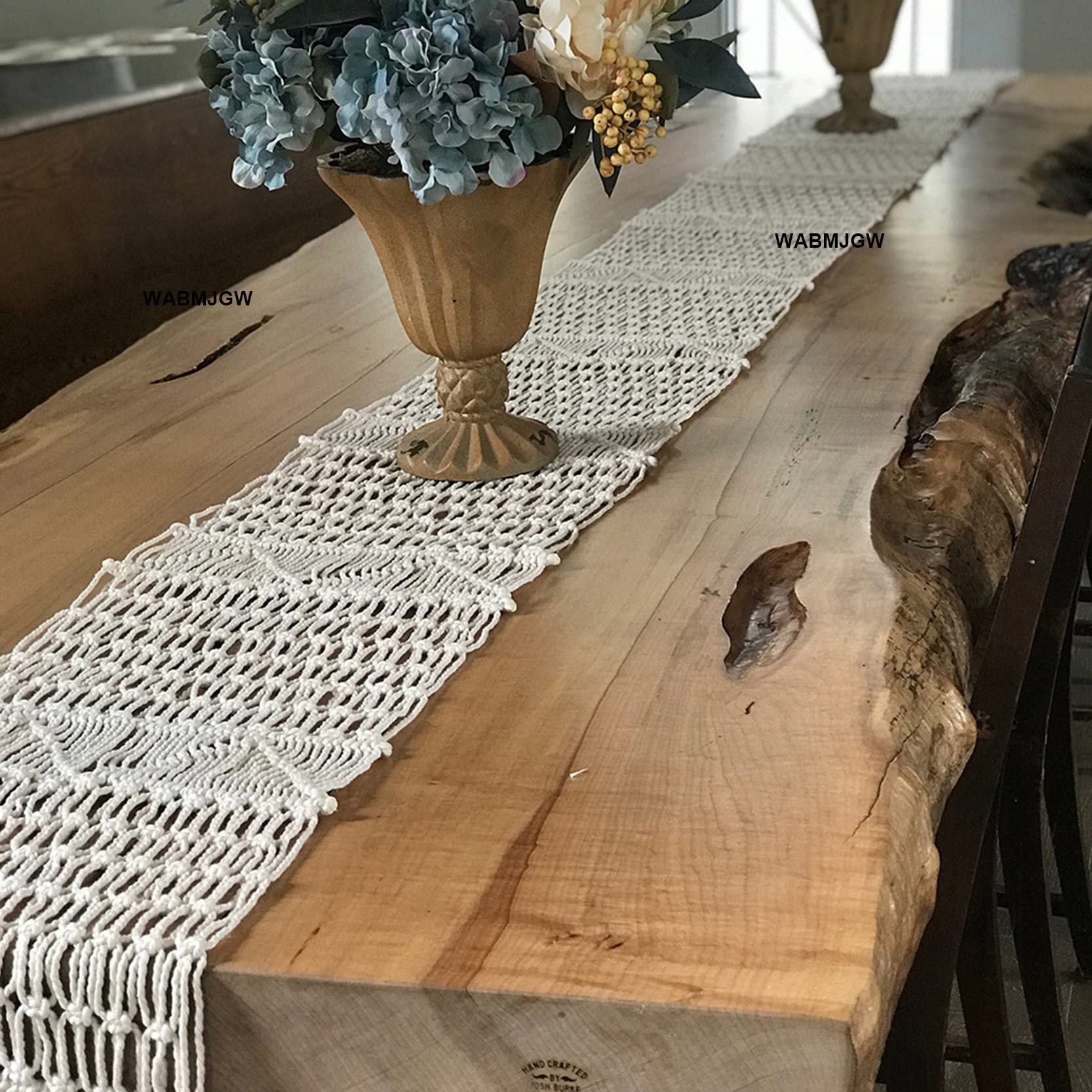 Makramee Tischläufer Lange Boho-Dekor, Handgefertigte Tischläufer mit Quasten 100% natürliches Baumwollseil, für rustikale Küche Esszimmer Couchtisch Dekoration,Beige-35x220cm