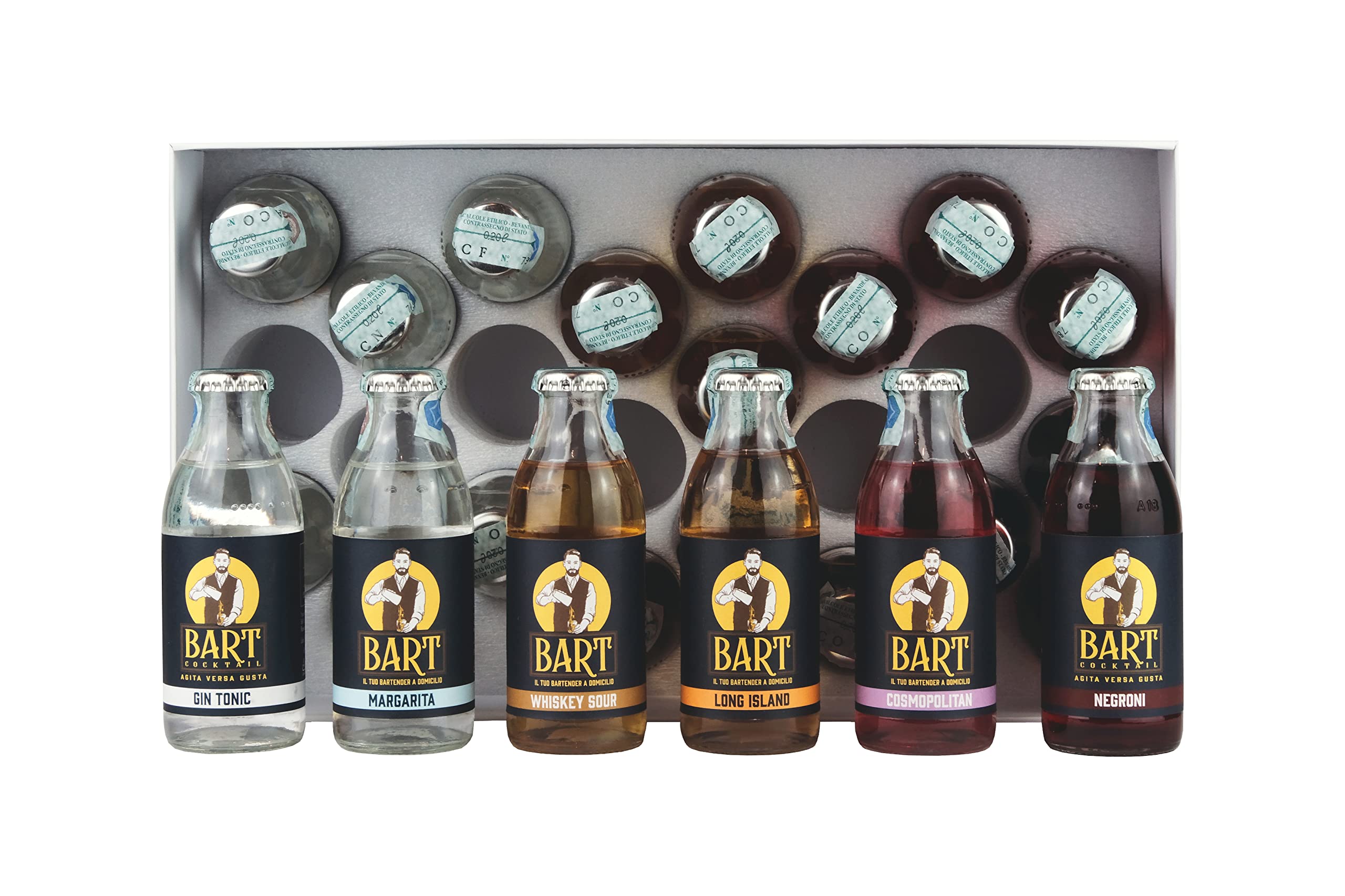 BART BOX DEGUSTAZIONE Cocktail pronti da bere, Set cocktail professionale, Kit Cocktail, Aperitivo box, Kit cocktail pronti, Box da 5/12/24 bottigliette 125ml (BOX DA 24)