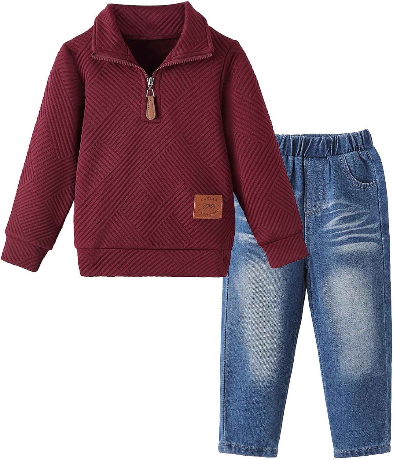 Boy Clothes Long Sleeve Solid Sweatsuits Tops and Jean Pants 2Pcs Boys Fall Winter Outfits Set Size 2-8Y