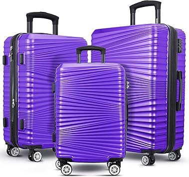 review SURFLINE Luggage Sets 3 Piece Clearance Carry On Luggage Set Expandable PC+ABS Hardside Suitcase Sets with Spinner Wheels TSA Lock (20in/24in/28in)(All Purple)