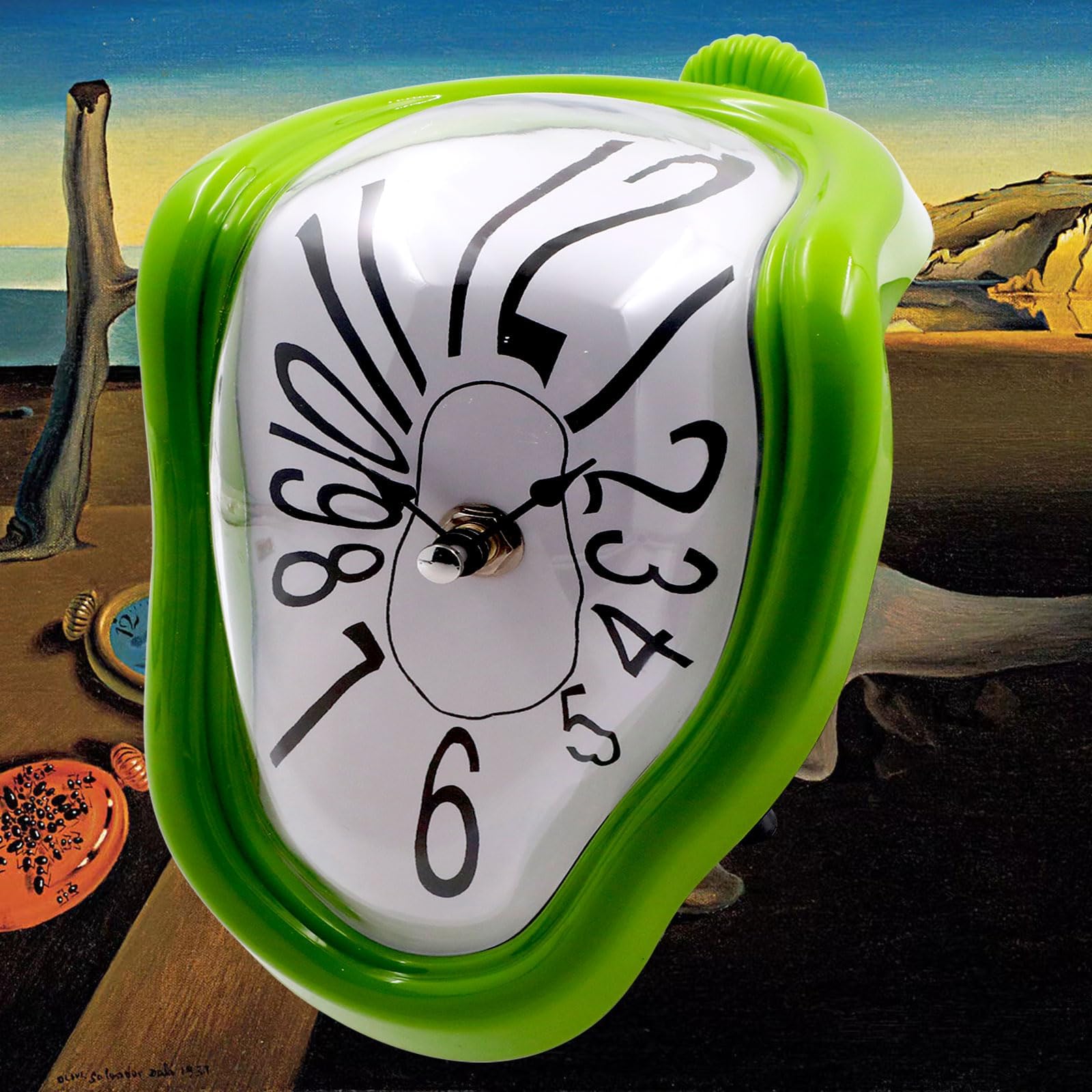 FAREVER Melting Clock, Salvador Dali Watch Melted Clock for Decorative Home Office Shelf Desk Table Funny Creative Gift, Rome Green