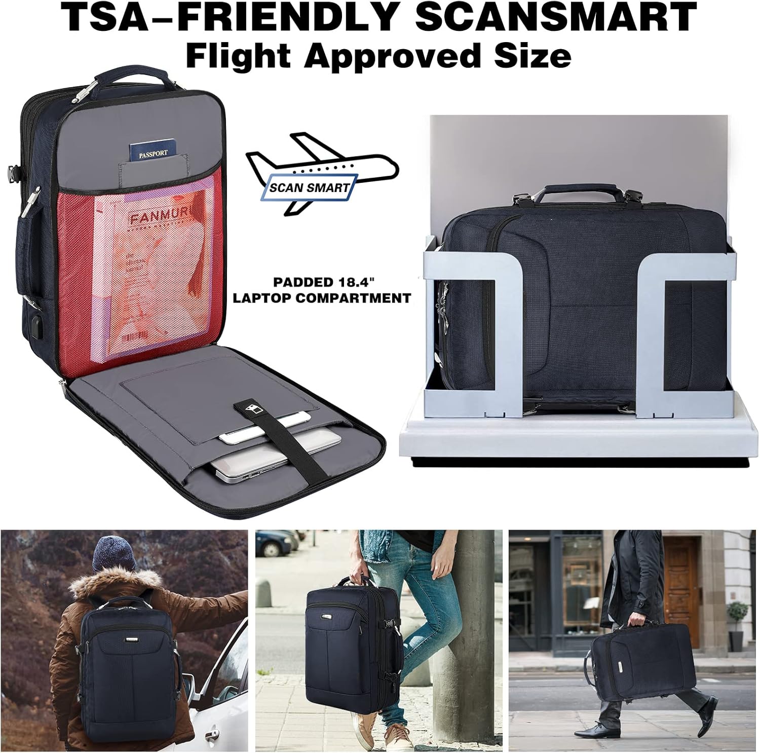 Carry on Backpack, Extra Large 50L Airline Approved TSA Travel Backpacks with 3 Packing Cubes