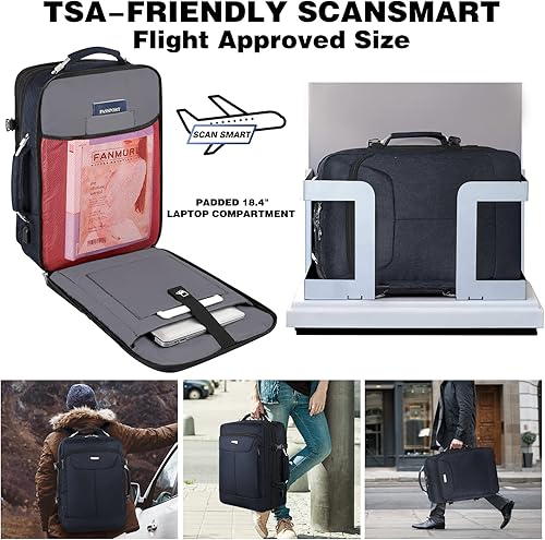 Miniatura 9 de Mochila de transporte, mochilas de viaje extra grandes aprobadas por la TSA de 50 litros con 3 cubos de embalaje, Negro-18.4, Moderno