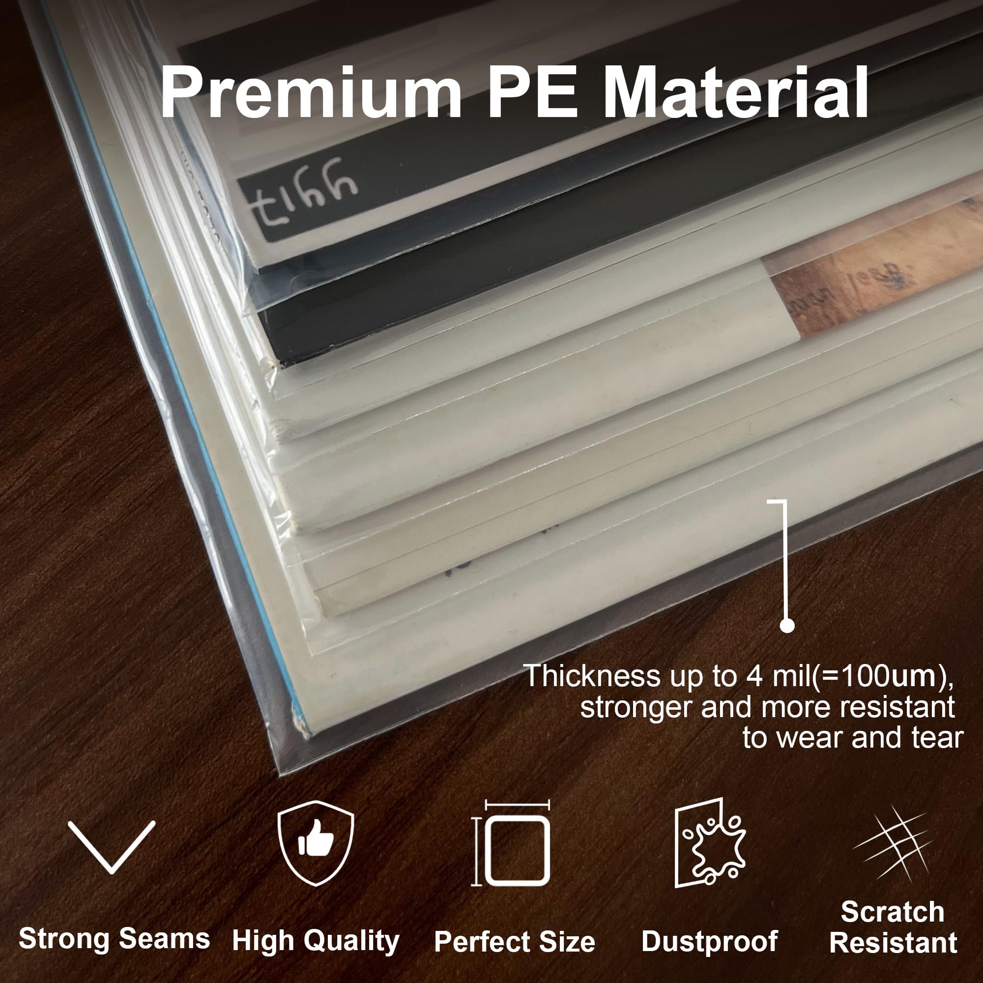 Buste Vinili Addensate 33 Giri Esterne, 200x Density Custodie Vinili | Resistenti a Sfiocchi e UV, Polietilene Spessore 100 Micron Premium, Idonee per LP 12" e Proteggono 1-3 Copertine — 325x325mm
