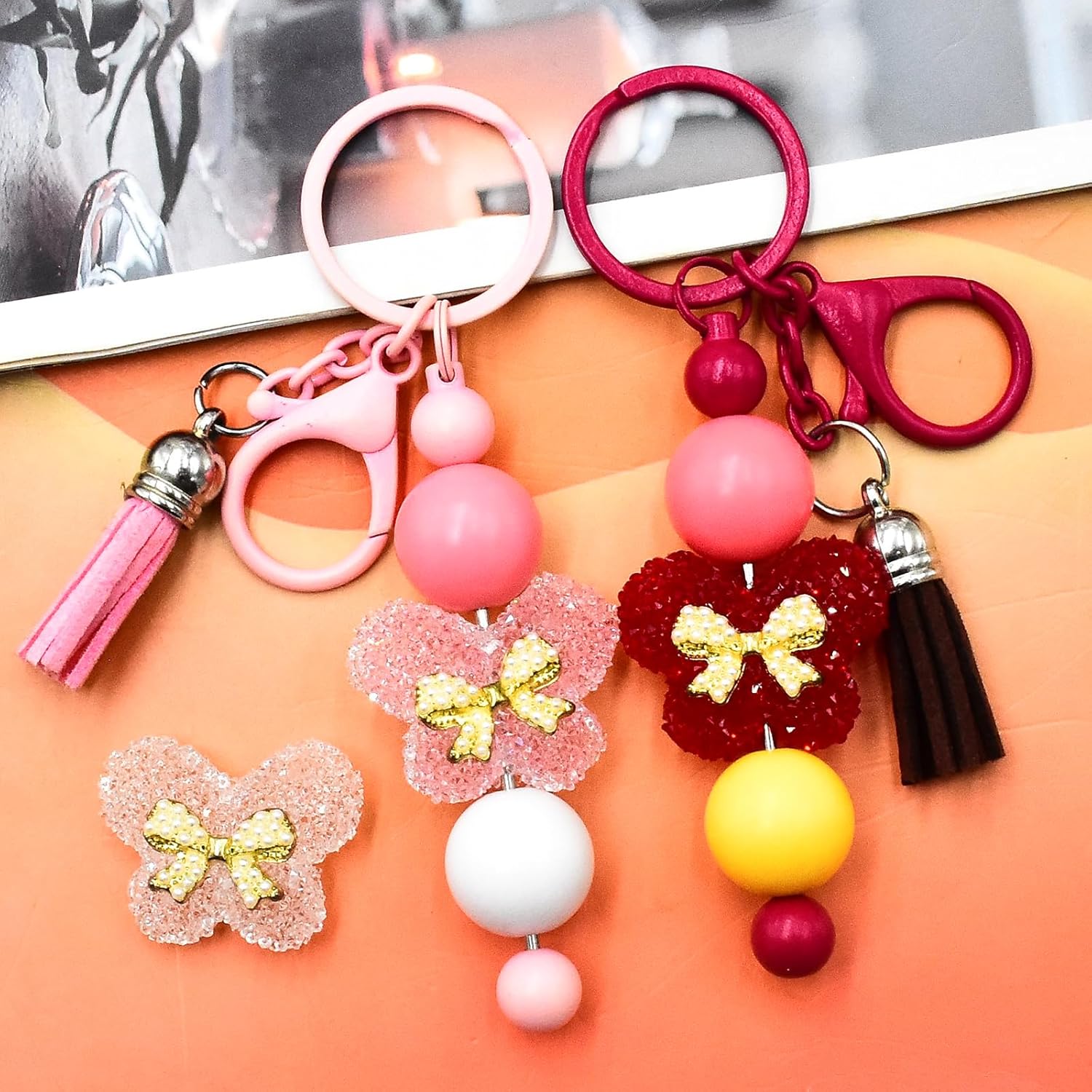 7 PCS Rhinestone Focal Beads for Pens, Glitter Sparkle Diamond Butterfly Shaped Bead for Jewelry Making,Large Crystal Rhinestone Beads Bulk for Keychain Bracelet Necklace DIY Handmade Crafting - Image 5