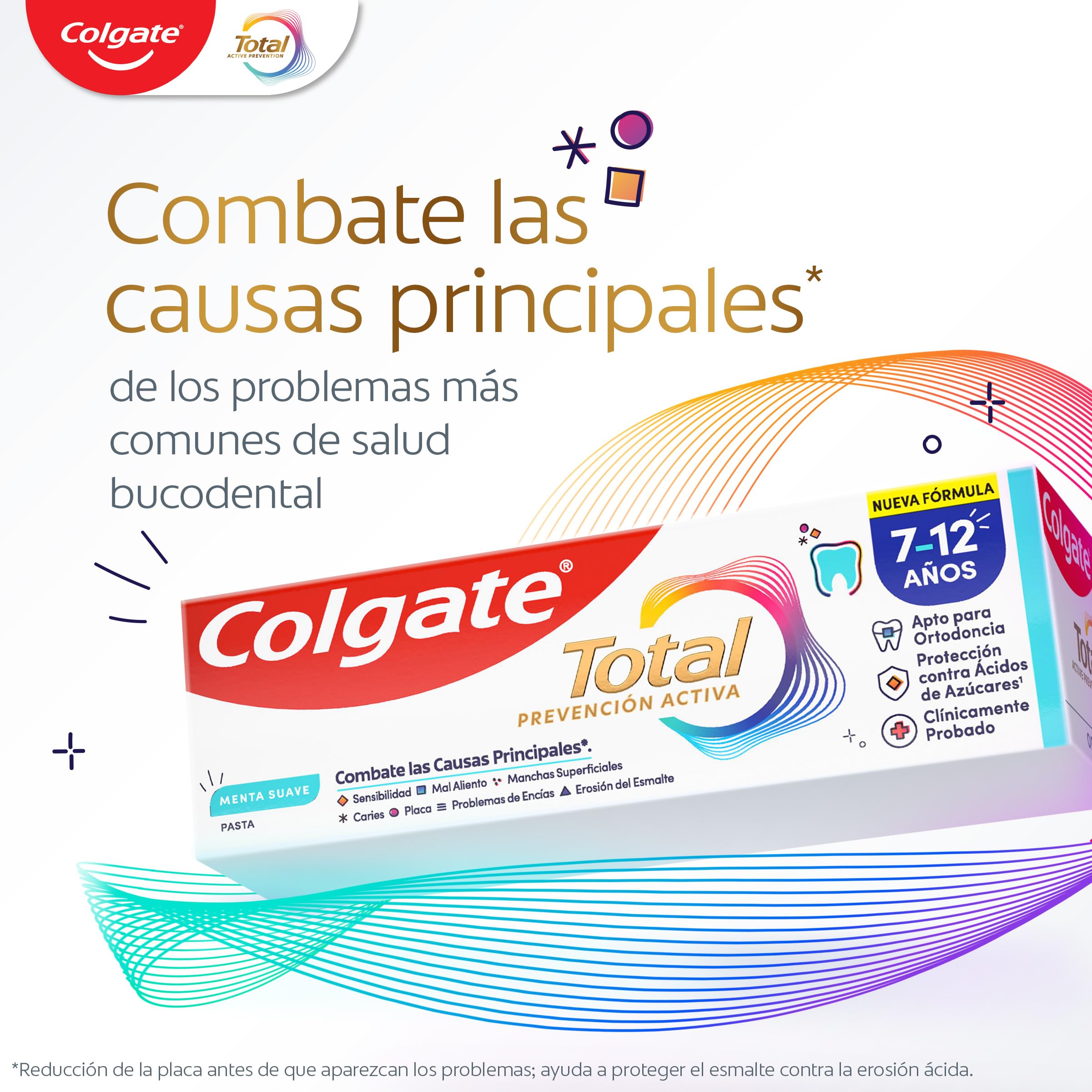 Colgate Total Junior Lot de 12 dentifrices pour enfants, 50 ml, protection complète, dentifrice contenant du fluor, protection anti-caries, ingrédients antibactériens, produit recyclable